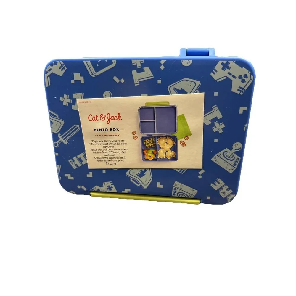 NWT Cat and Jack Bento Box Video Game Pattern Blue Kids Lunch Box New